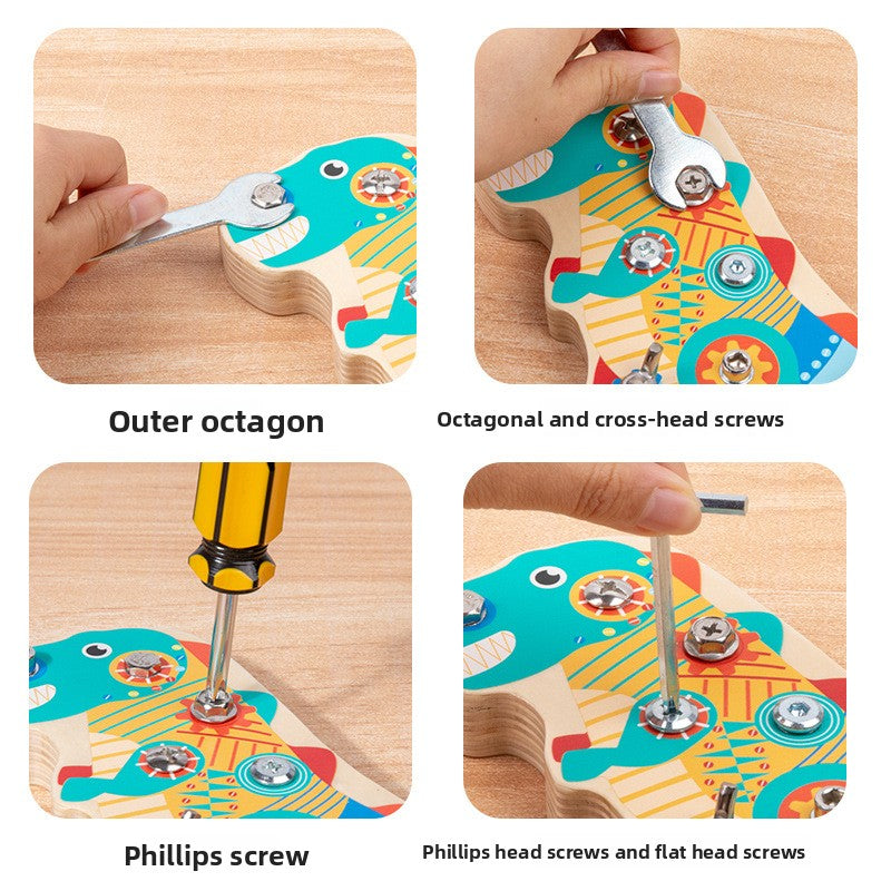 Wooden Dinosaur Screw & Nut Assembly Toy for Kids