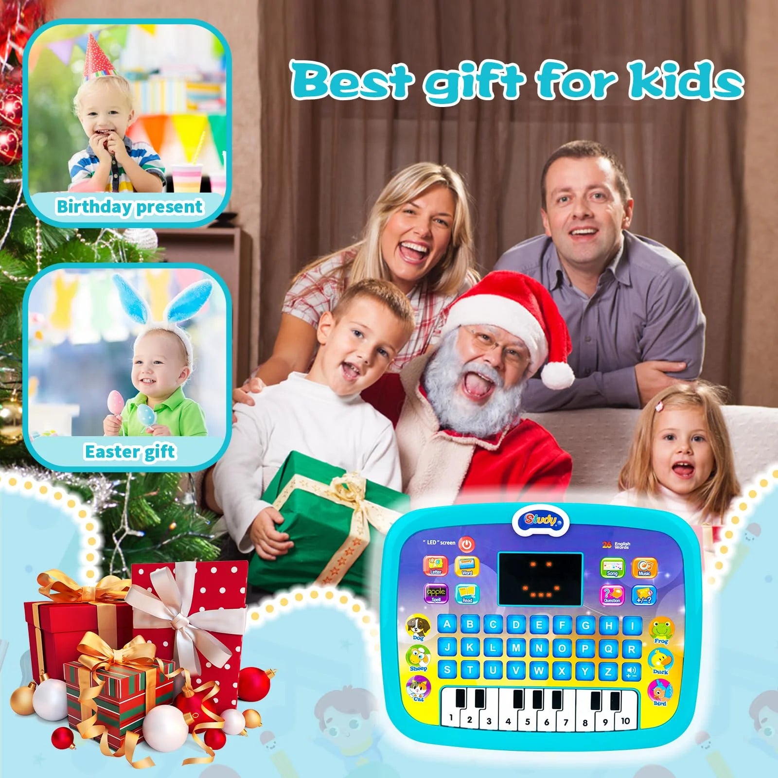 Early Educational Learning Tablet Toy for 1 2 3 Year Old Boys, Blue Interactive Alphabet Kids Learning Tablet Toy for Toddlers, Electronic Tablet Toy Birthday Gift for Kids Aged 1-3 Year Old