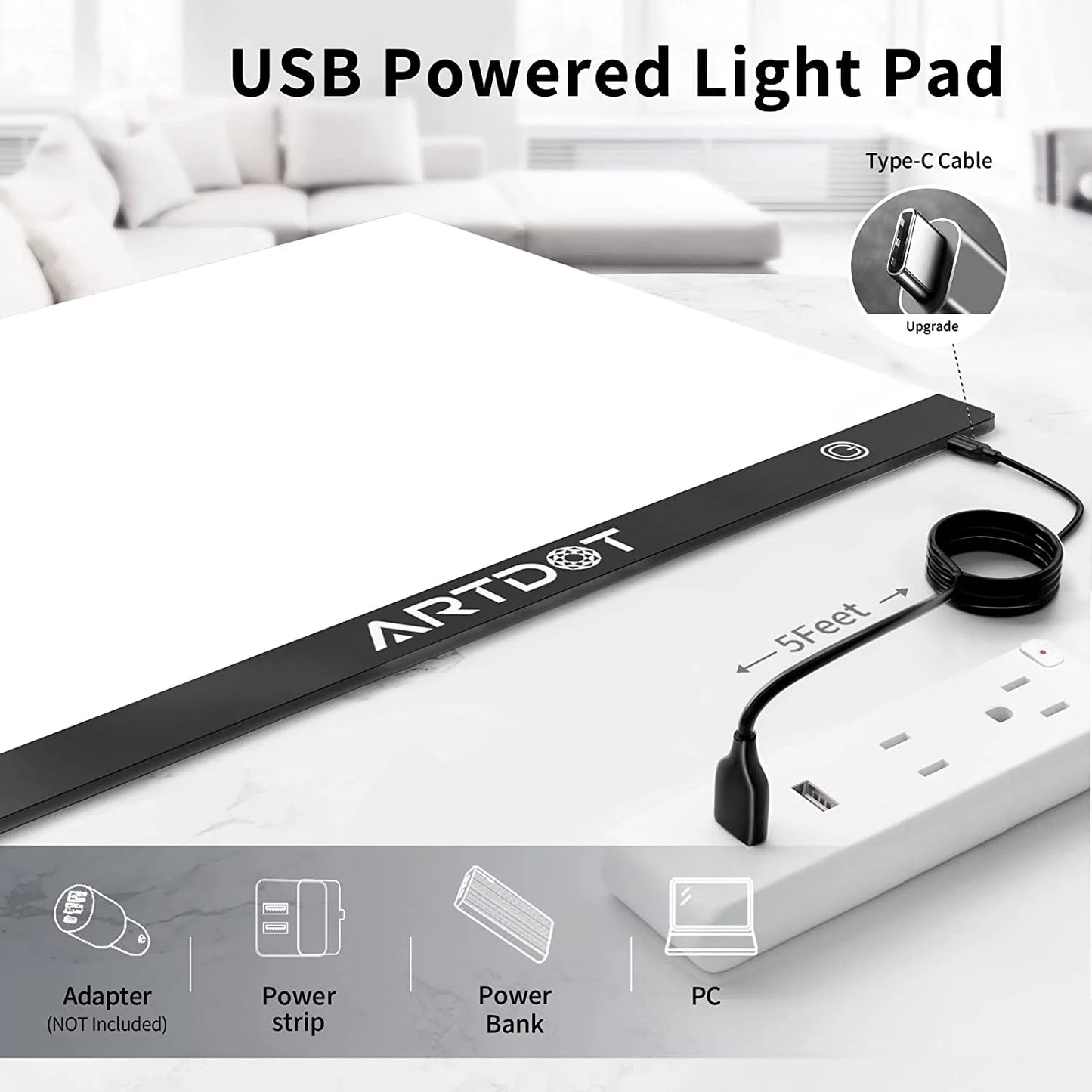 A3 LED Light Board for Diamond Painting Kits, USB Powered Light Pad, Adjustable Brightness with Diamond Painting Tools Detachable Stand and Clips