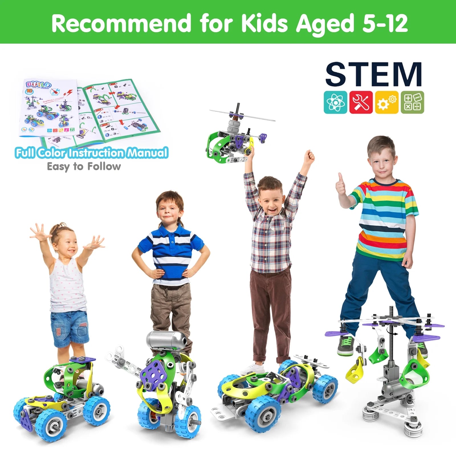 Engineering Building Blocks Set, Stem Toys for 5 6 7 8 9+ Year Old Boys, Preschool Learning Toys, Educational Creative Game, Birthday Gifts for Kid Ages 5 6 7 8 Year Old Boys Girl
