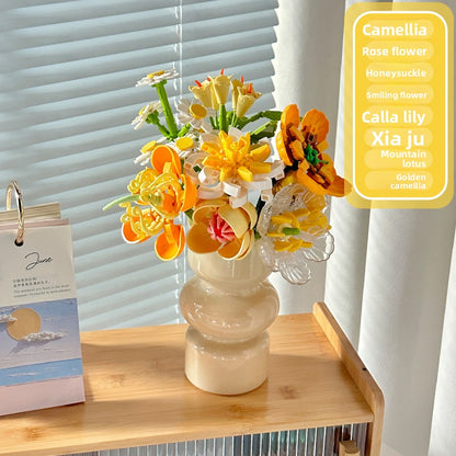 Flower Bouquet Building Blocks Kit 8pcs Cream Vase