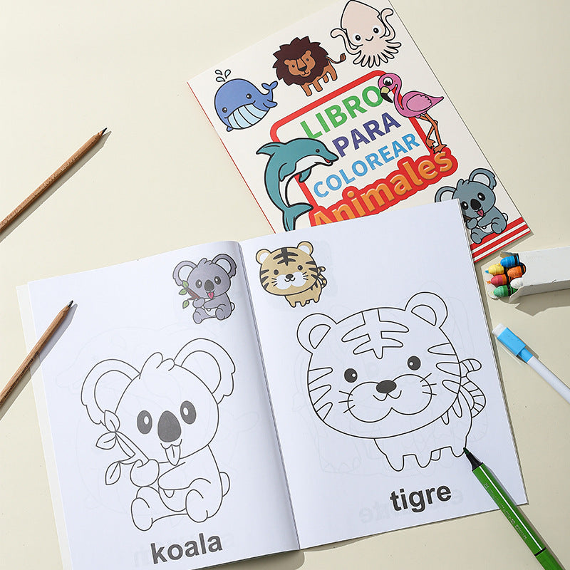 A4 Spanish Early Childhood Educational Cognitive Coloring Book Simple Drawing Doodle Book 16 Pages