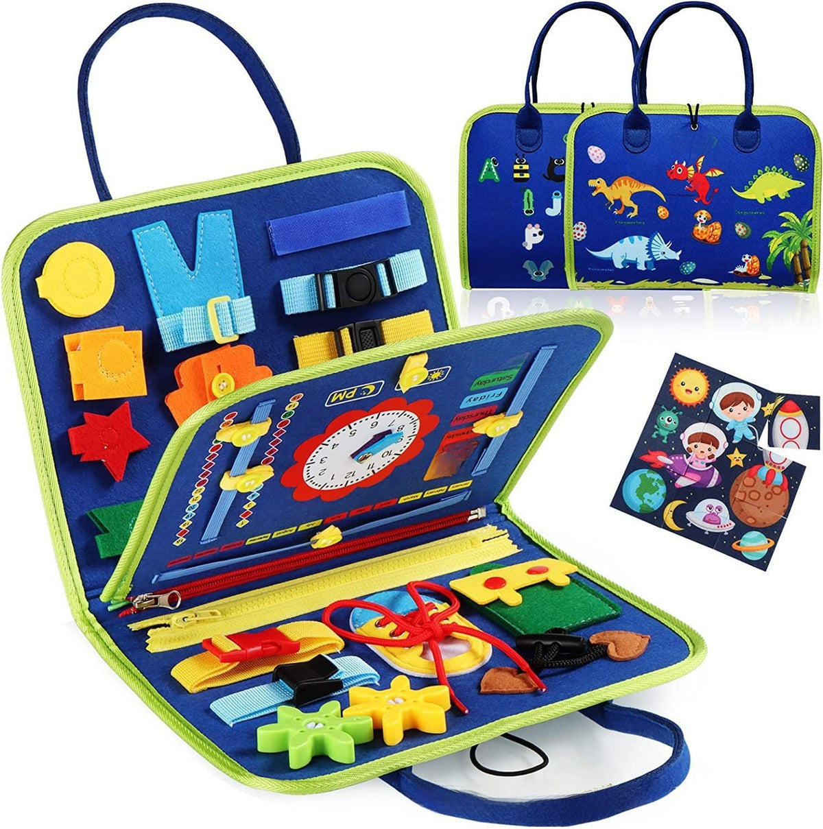 Felt Busy Boards for Kids – 12 Designs Navy Blue Dinosaur – L3 Supplier Version – Listed 44 × 28 cm