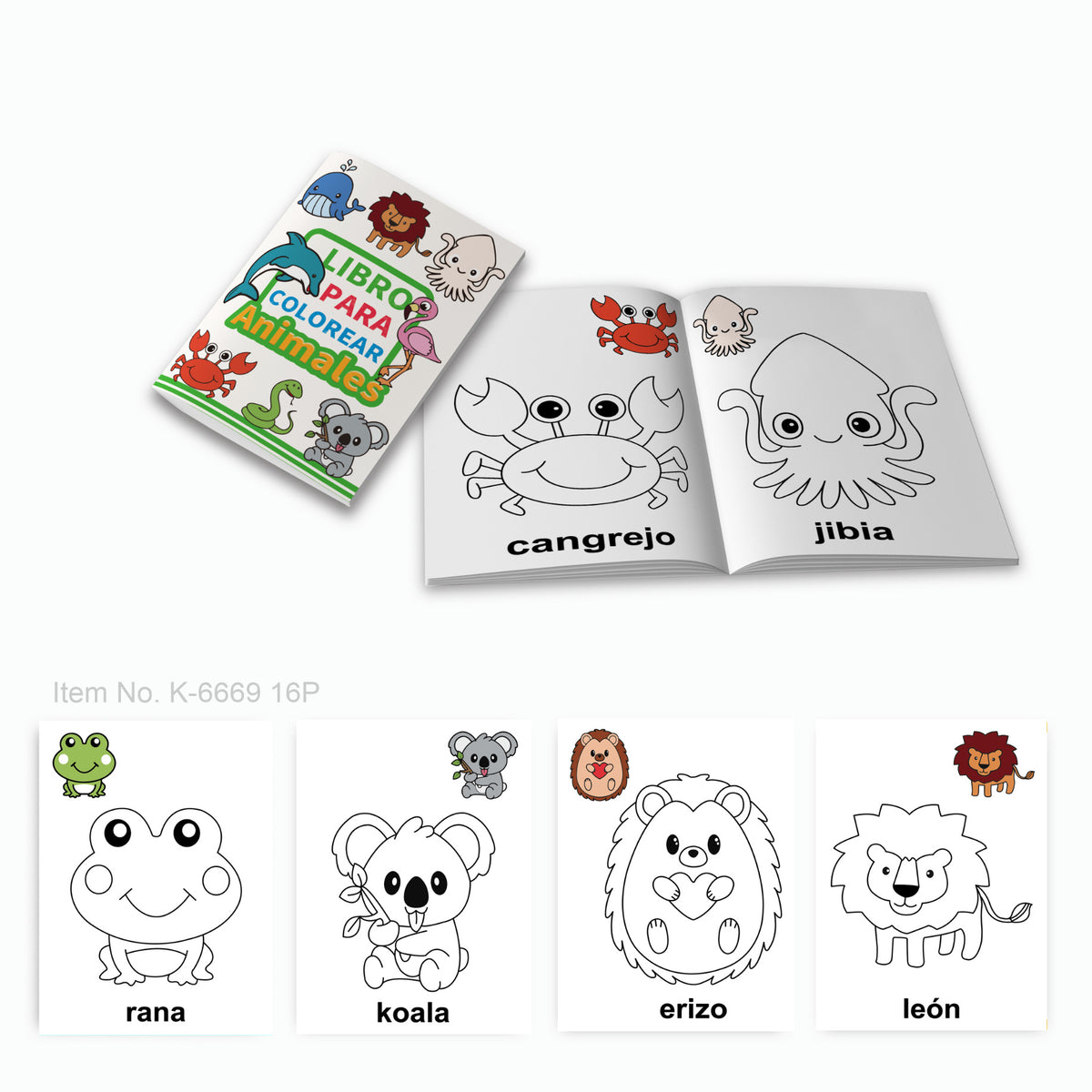 A4 Spanish Early Childhood Educational Cognitive Coloring Book Simple Drawing Doodle Book 16 Pages