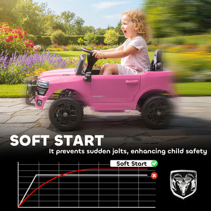 12V Kids Ride on Car, Licensed Dodge RAM 3500 Ride on Toys with Dual Motors, Remote Control for Toddlers, Pink