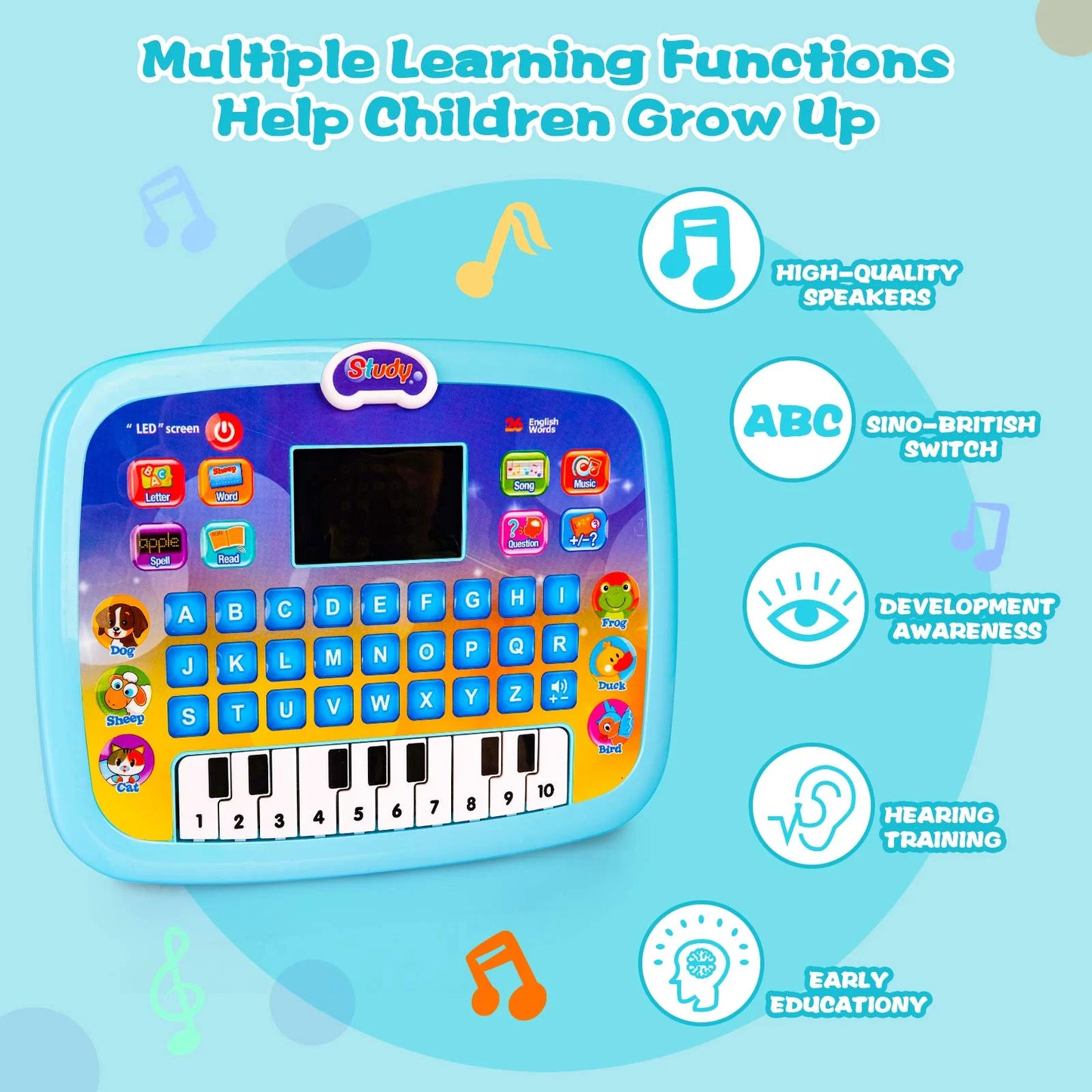 Early Educational Learning Tablet Toy for 1 2 3 Year Old Boys, Blue Interactive Alphabet Kids Learning Tablet Toy for Toddlers, Electronic Tablet Toy Birthday Gift for Kids Aged 1-3 Year Old