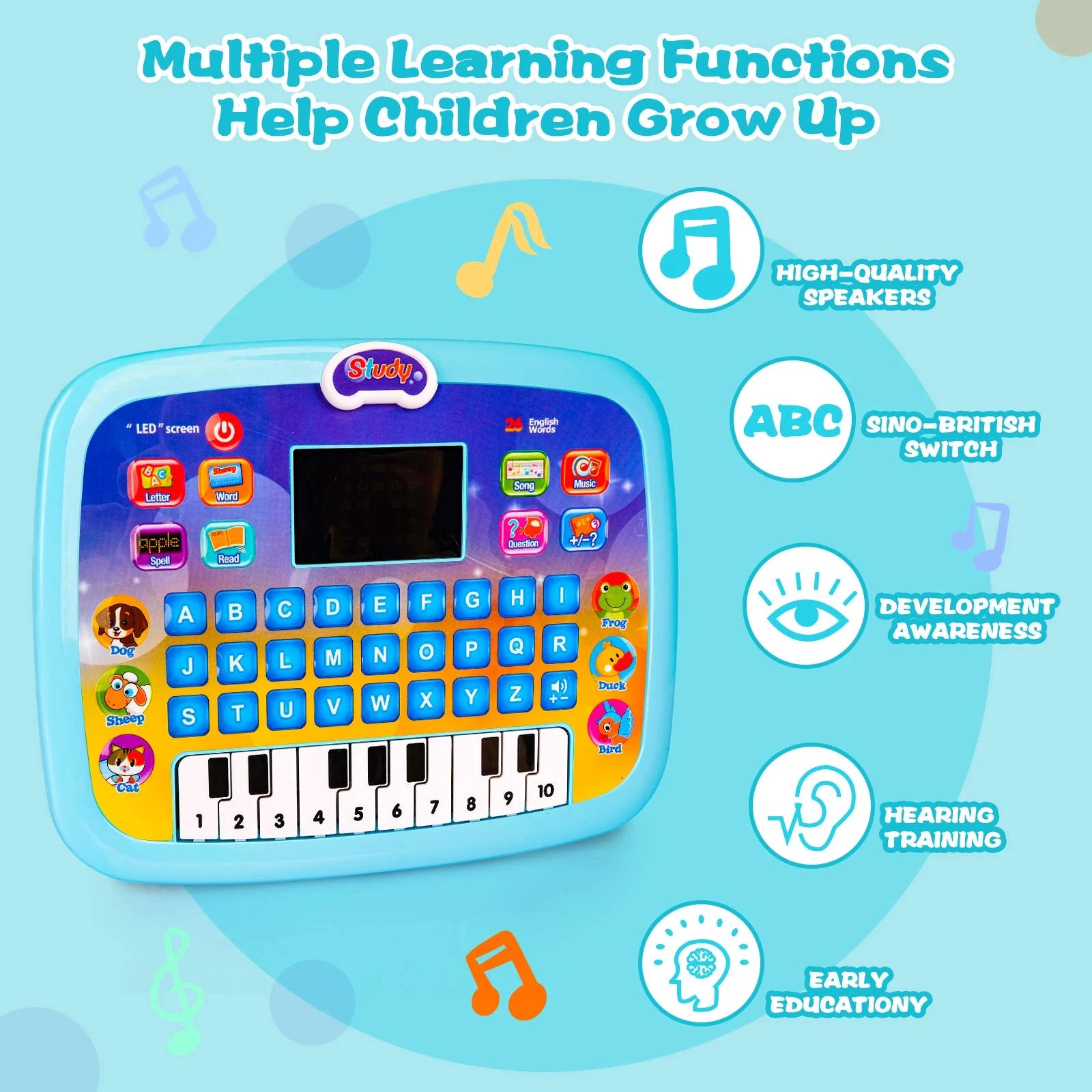 Early Educational Learning Tablet Toy for 1 2 3 Year Old Boys, Blue Interactive Alphabet Kids Learning Tablet Toy for Toddlers, Electronic Tablet Toy Birthday Gift for Kids Aged 1-3 Year Old