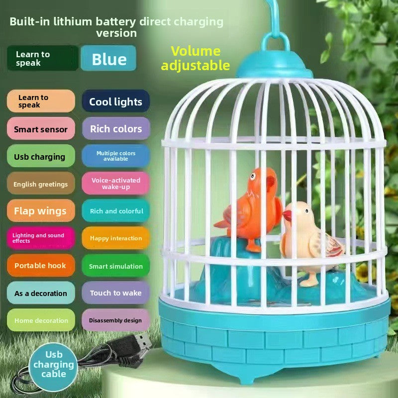 Kids Singing Bird Cage Learning Toy Blue Talking Bird CageUSB direct chargin