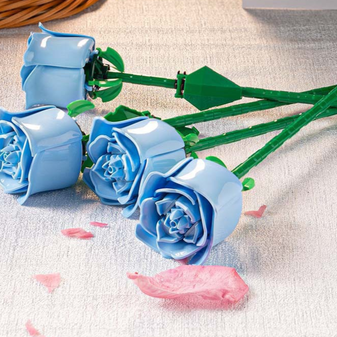 Rose Flower Building Blocks STEM Kit 9-Blue Rose-two forms 1 bag