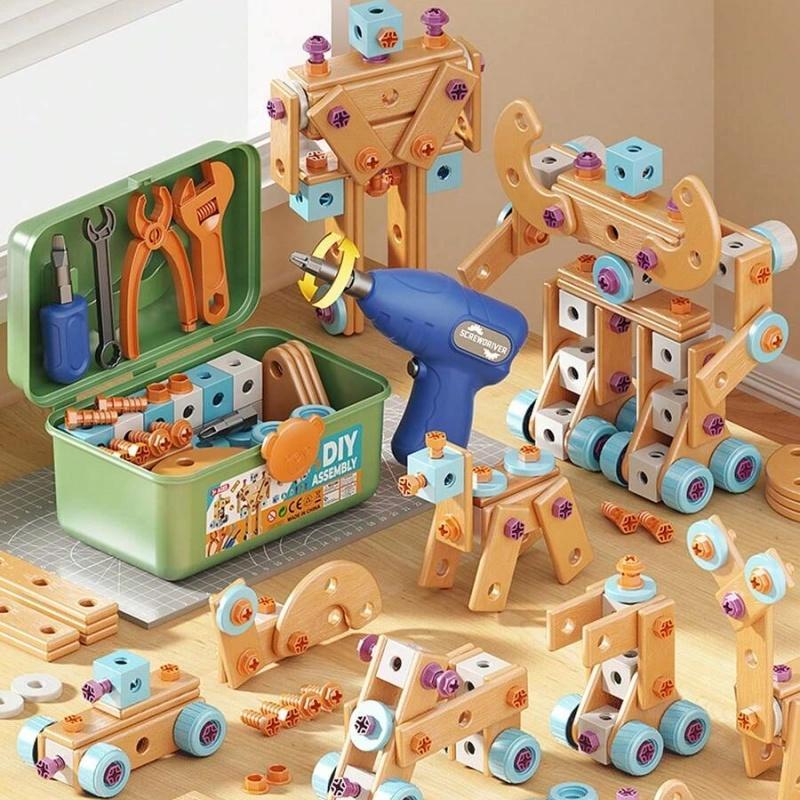 126-Piece Wooden Construction Tool Set for Kids