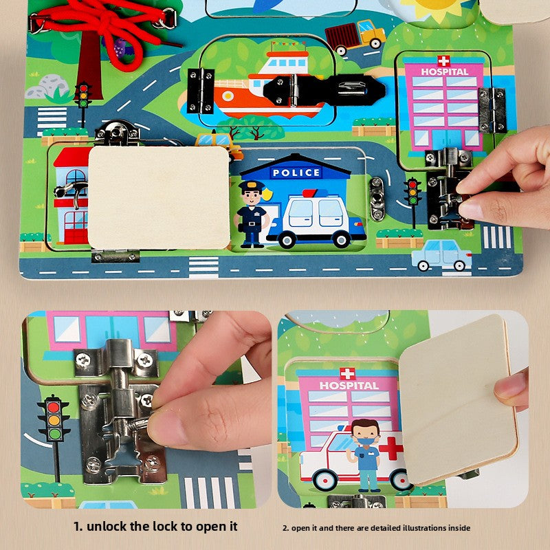 Wooden Latch Busy Board – Traffic, Animal or Space