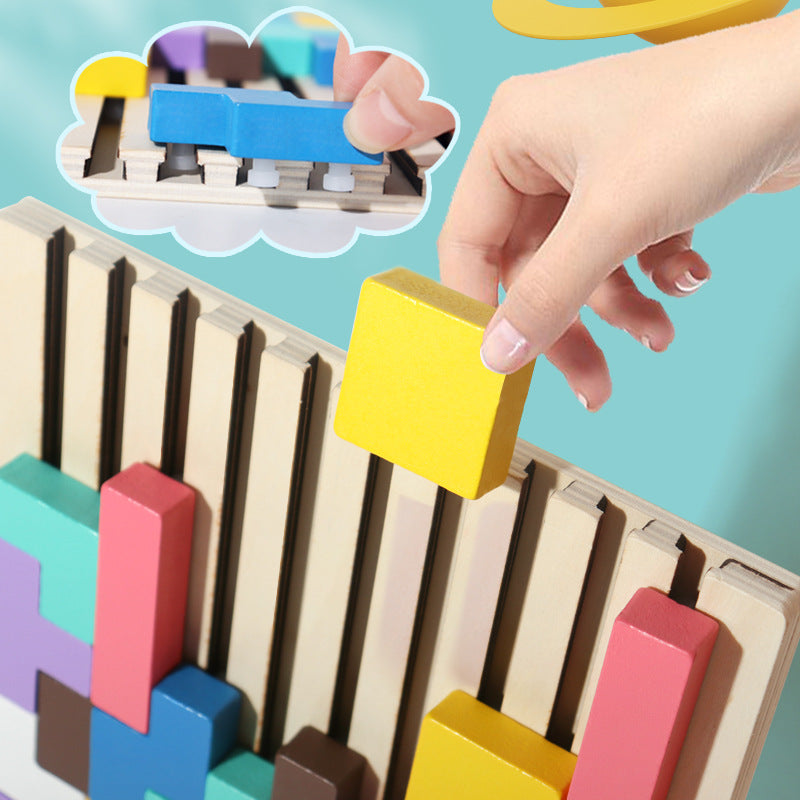 Beech Wood Tetris Puzzle Blocks for Kids