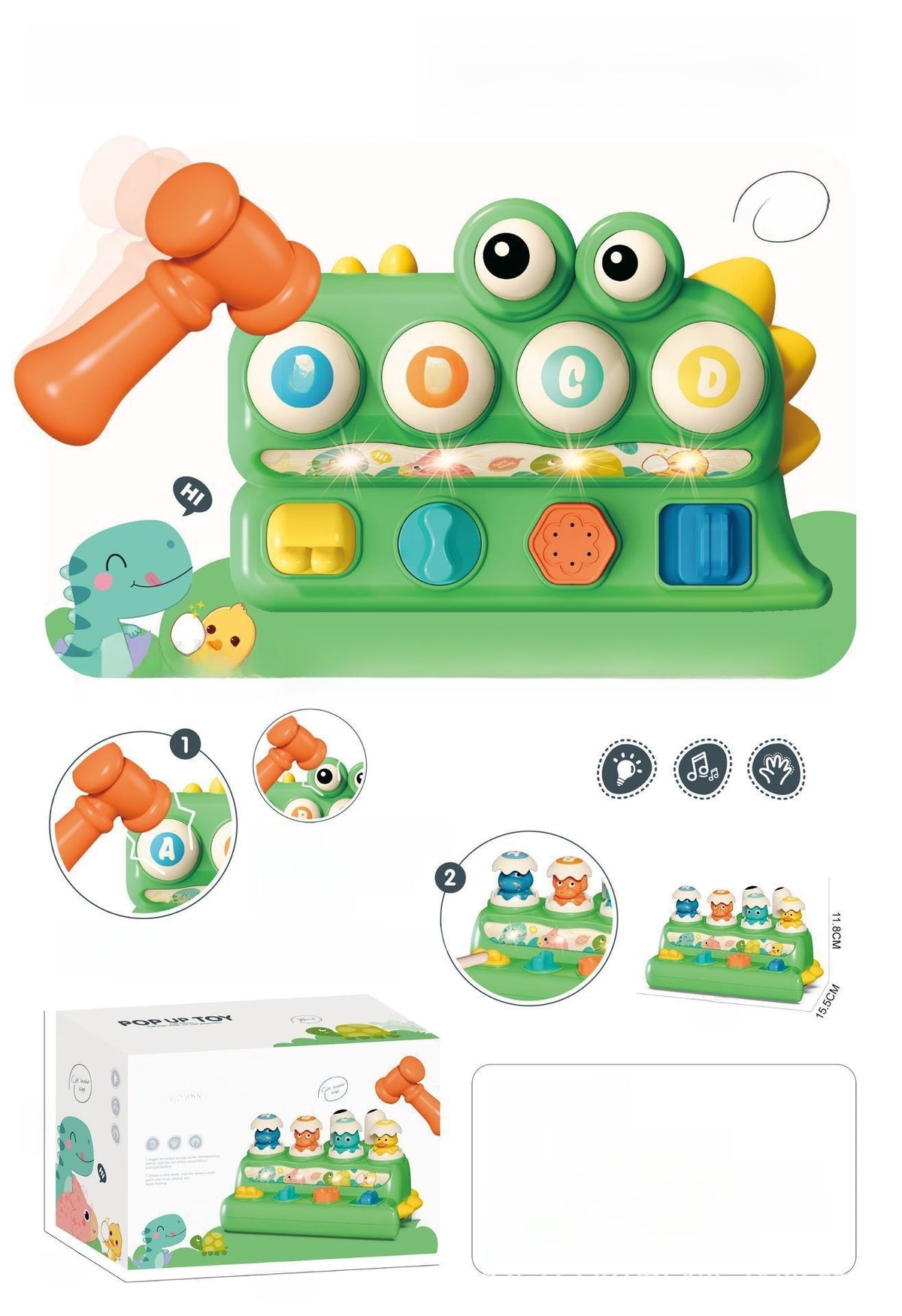 Dinosaur Hammer Activity Toy with Light & Sound Options Wonder Kids Toy