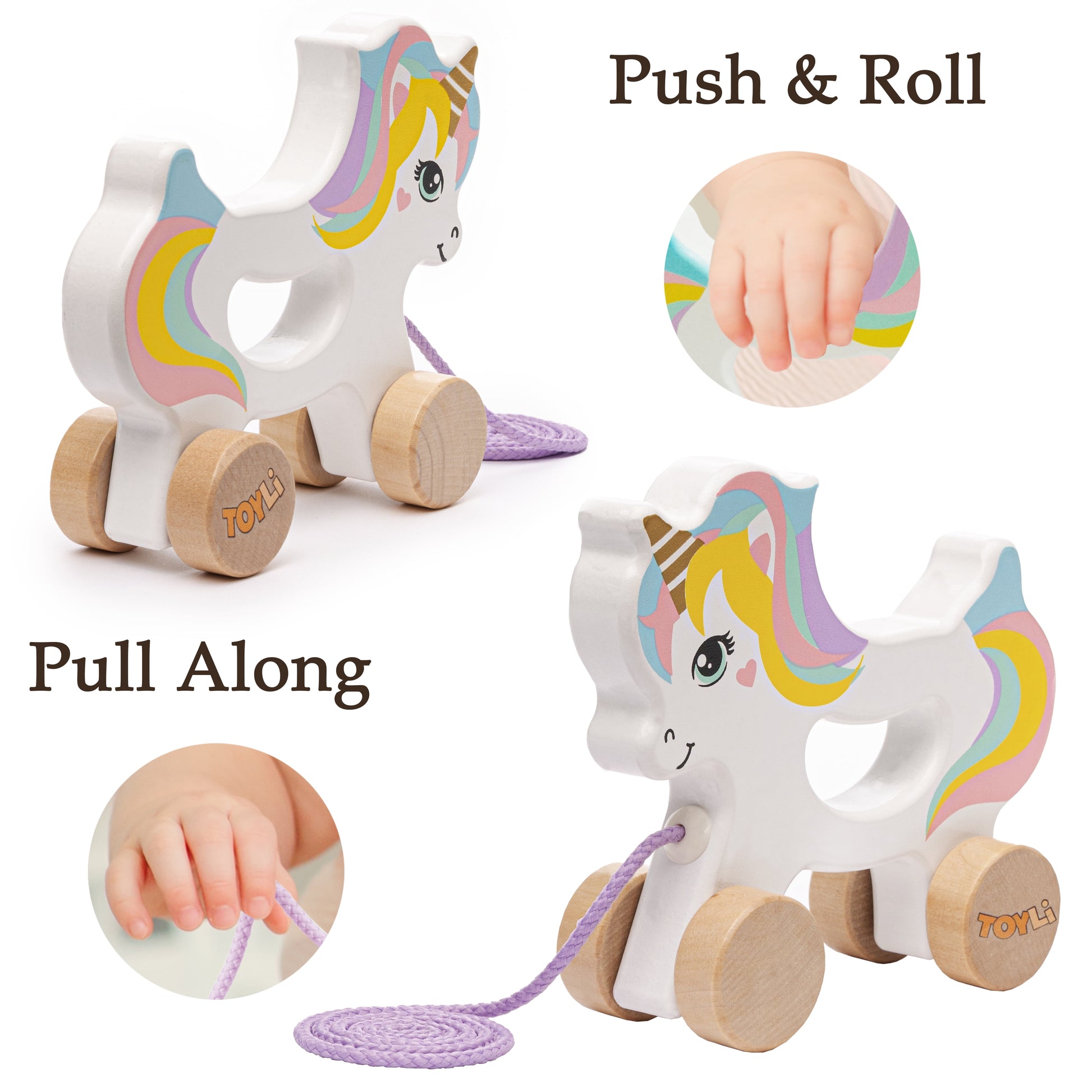 Unicorn Wooden Baby Toys Pull Toys for Toddlers