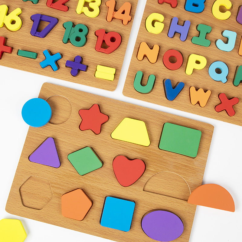 Wooden Alphabet Number Shape Puzzle Board