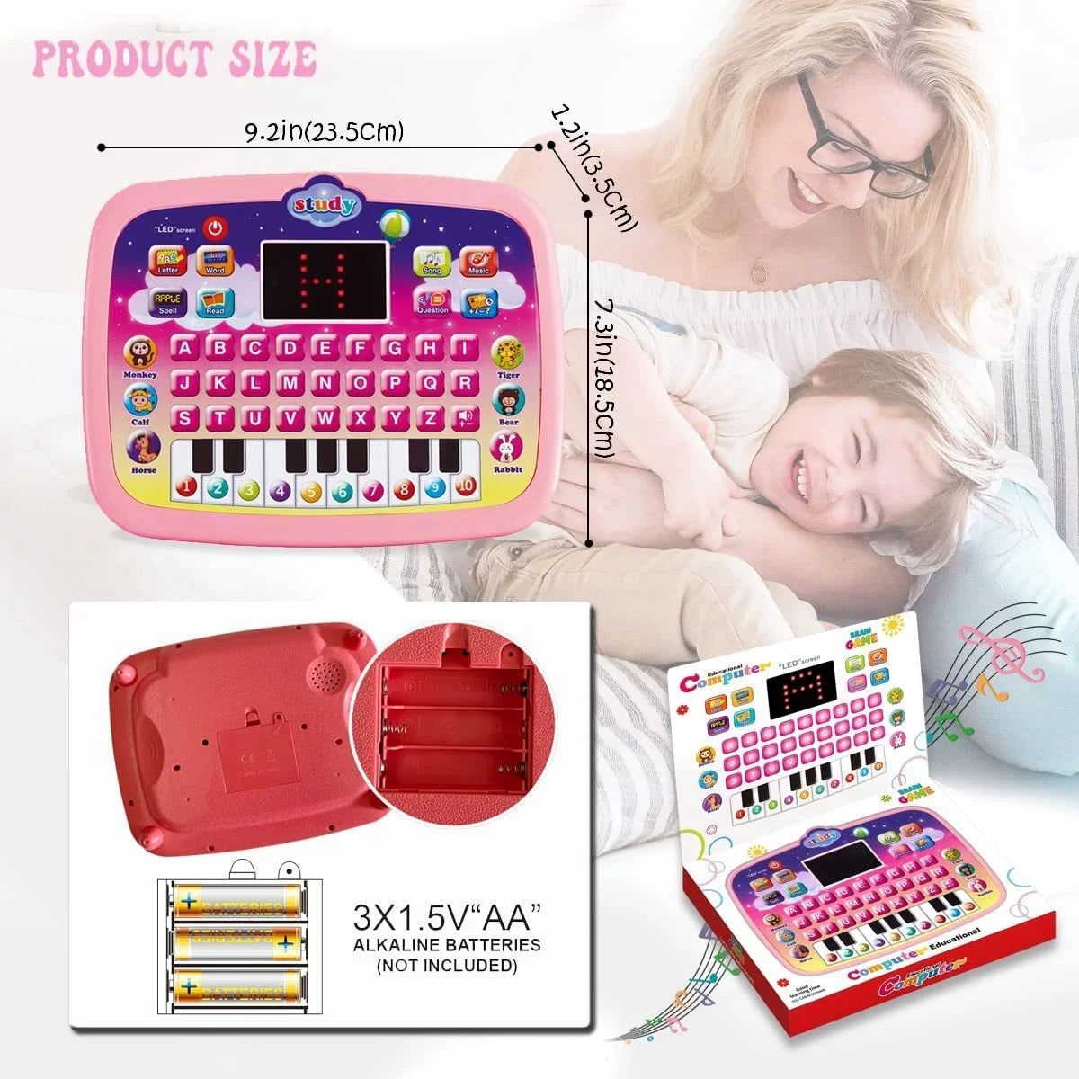 Kid Tablet Toddler Learning Pad Teach Music/Piano/Abc/Numbers, 3+ Boys&Girls Educational Toys Green