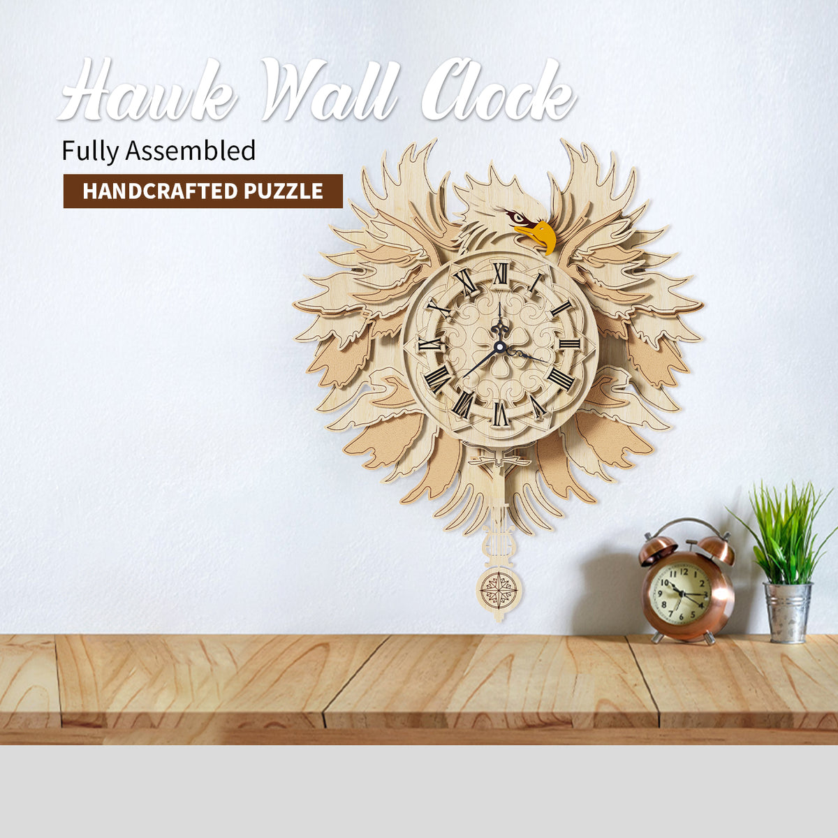 3D Wooden Hawk Mechanical Clock Puzzle Kit