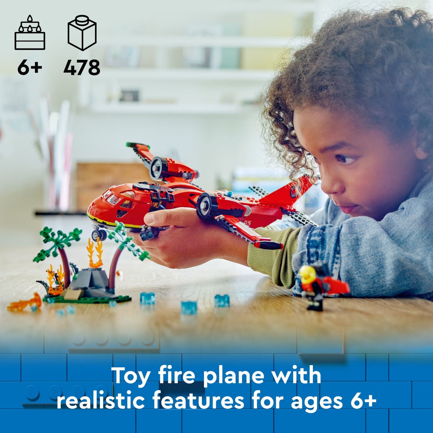 City Fire Rescue Plane Toy for Kids and Fans of Firefighter Toys, Fun Birthday Gift Idea for Boys and Girls Ages 6+ Who Love Airplane Toys and Imaginative Play, Includes 3 Minifigures, 60413