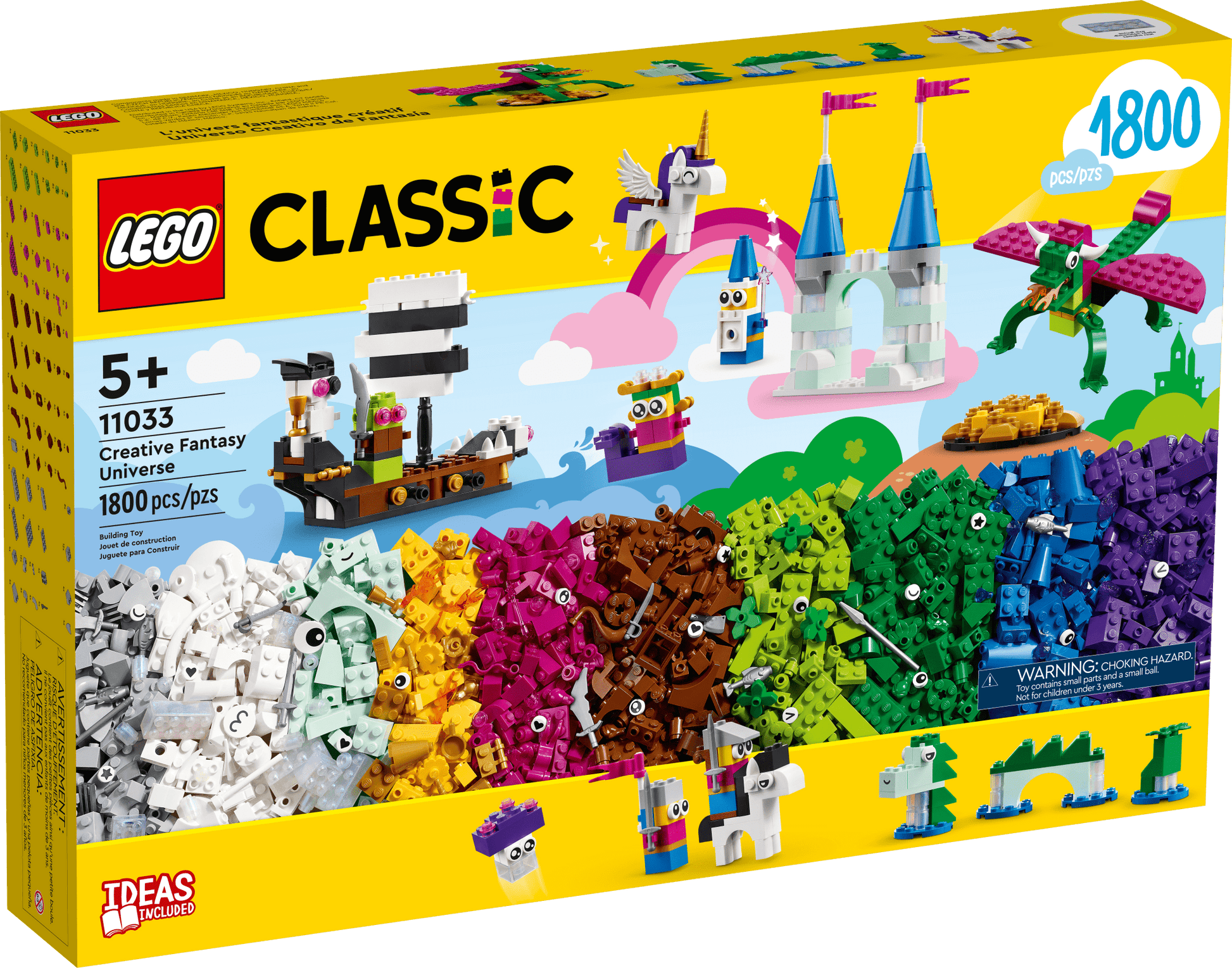 Classic Creative Fantasy Universe Set 11033, Building Adventure for Imaginative Play with Unicorn Toy, Castle, Dragon and Pirate Ship Builds, Gift Idea for Kids Ages 5 Plus