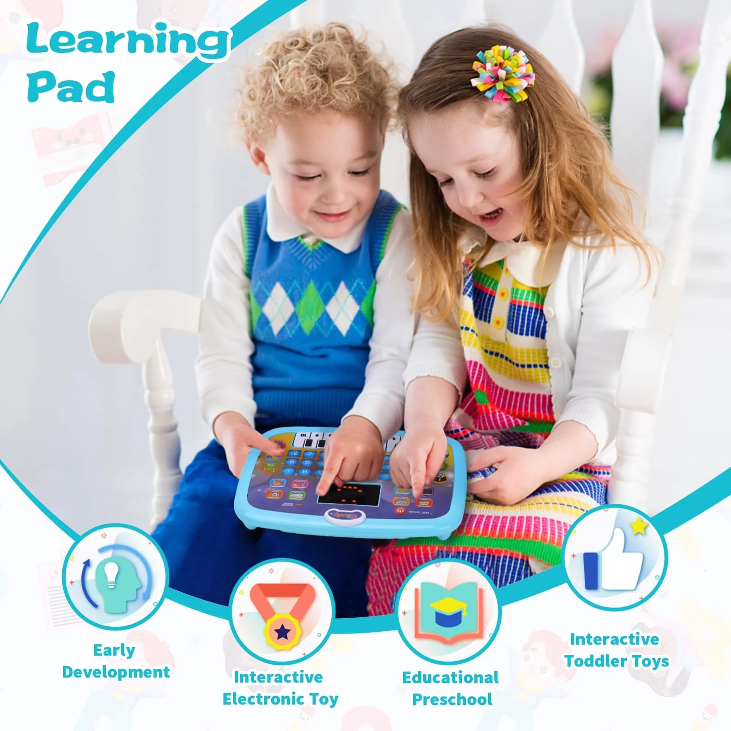 Early Educational Learning Tablet Toy for 1 2 3 Year Old Boys, Blue Interactive Alphabet Kids Learning Tablet Toy for Toddlers, Electronic Tablet Toy Birthday Gift for Kids Aged 1-3 Year Old