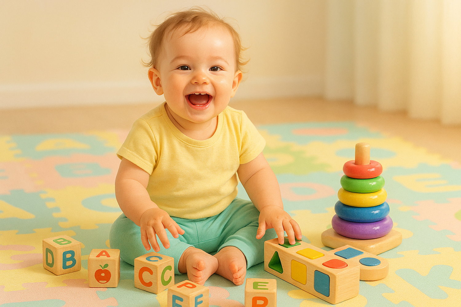draw image of a toddler playing with educational toy. 