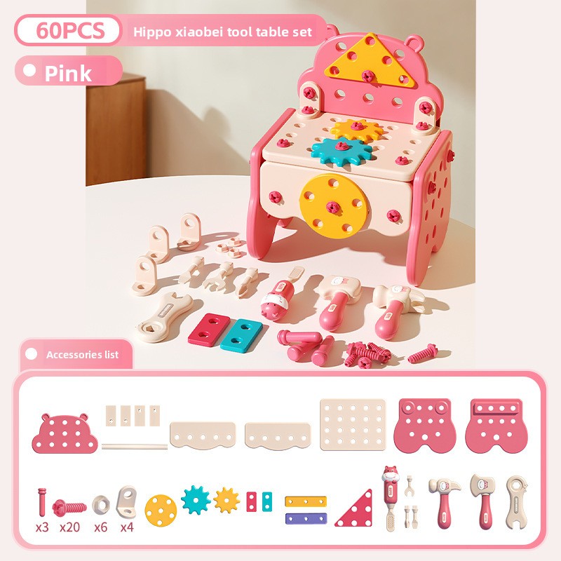Kids Pretend Play Toolbox Set Pink 60pcs