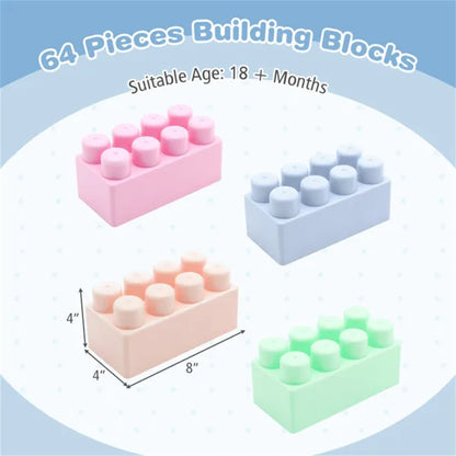 64 PCS Building Blocks Set For Toddlers 18+ Months, BPA-Free PP Educational Construction Toys