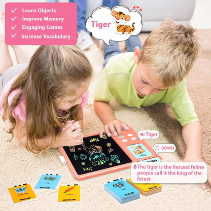 2 in 1 Talking Flash Cards with LCD Writing Tablet for Kids, Educational Preschool Montessori Learning Toys for Toddlers, Drawing Board with Reading Machine for Autism Speech Therapy