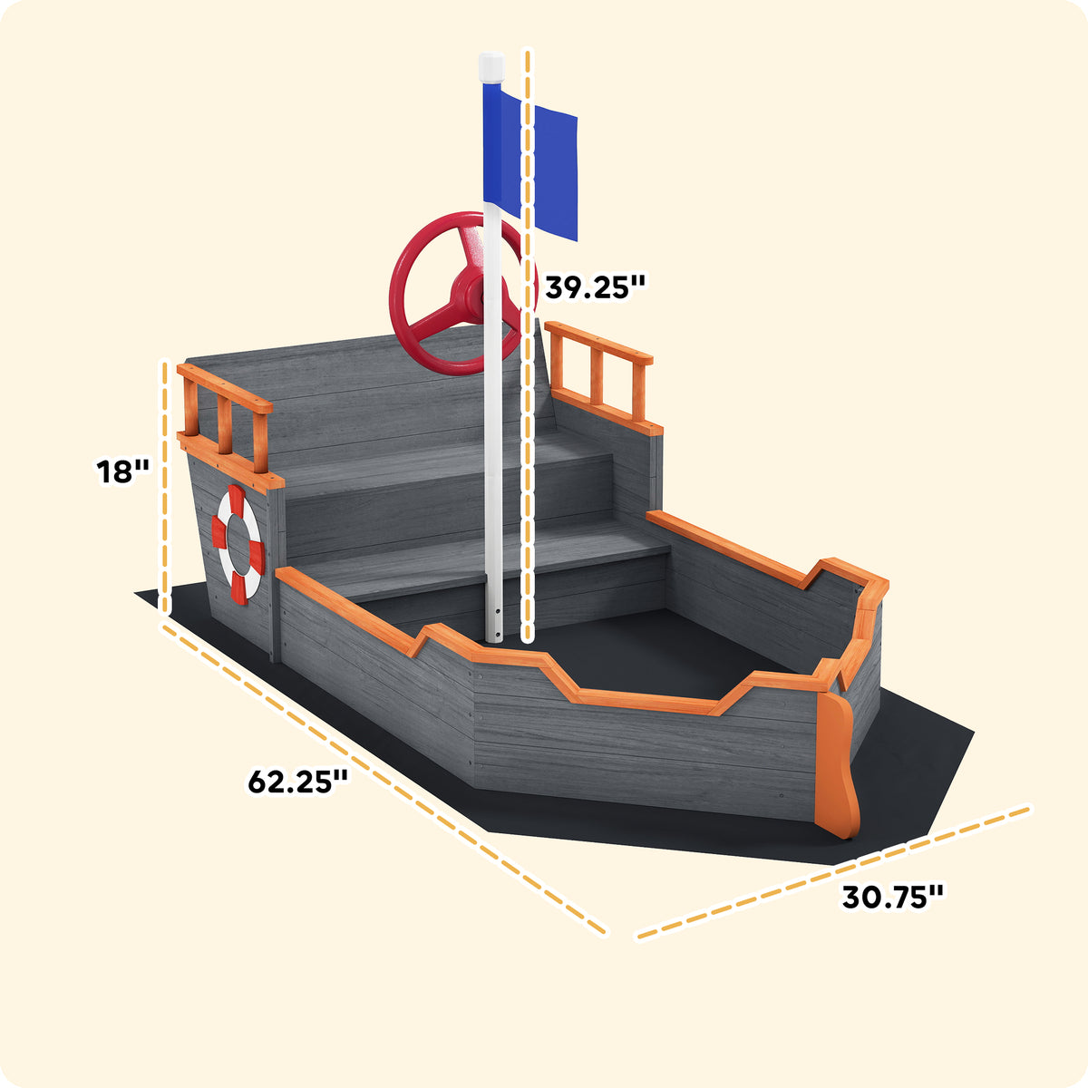 Kids Wooden Pirate Ship Sandbox