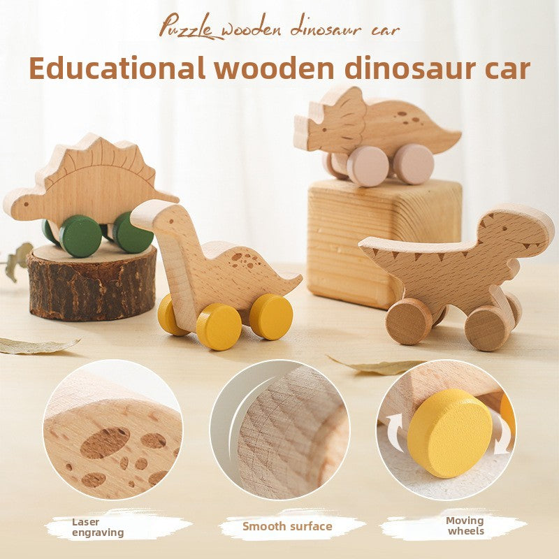 Montessori Wooden Dinosaur Toy with Wheels