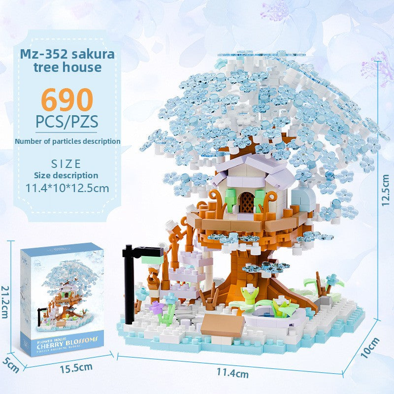 Mini City Street Building Blocks Set Blue sakura tree 690 capsules