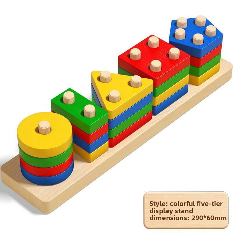 Wooden Montessori Geometry Column Toy Set Rectangular five sets of columns