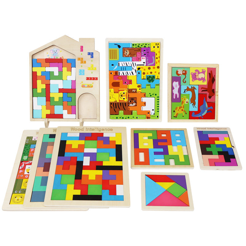 Wooden Tetris Puzzle Board for Kids