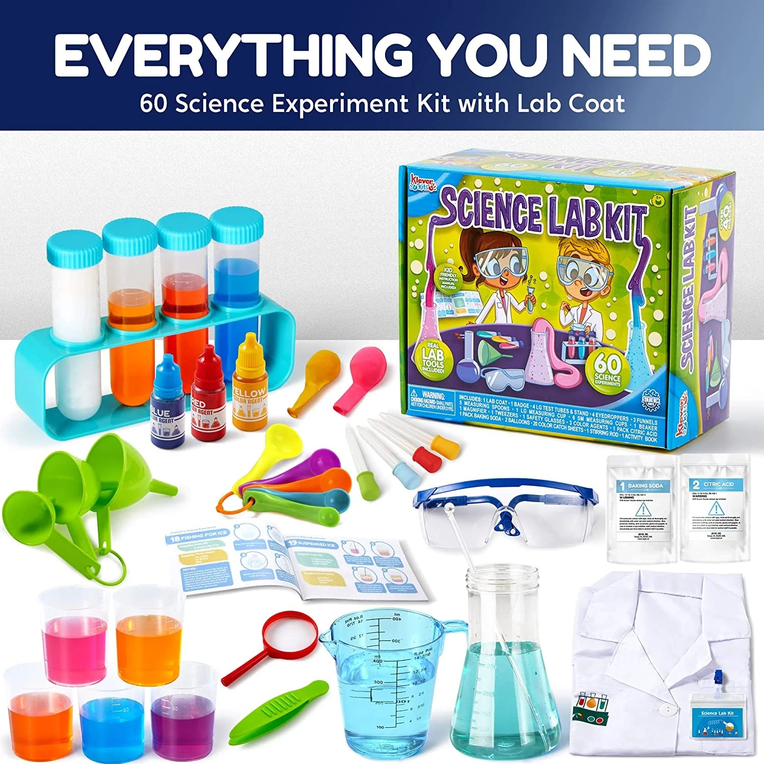 60 Science Kits for Kids Age 8-12 5-7, Education Volcano Science Kit with Lab Coat, Stem Toy Birthday Gift for Boys Girls