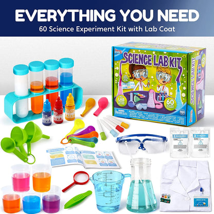 60 Science Kits for Kids Age 8-12 5-7, Education Volcano Science Kit with Lab Coat, Stem Toy Birthday Gift for Boys Girls