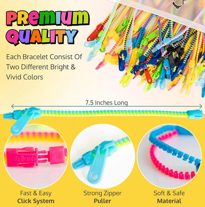 60 Easter Egg Fillers Small Toys: Zipper Bracelets 7 1/2” Sensory Bulk Set, Fidget Toys, Kit for Easter Egg Hunt, Birthday, Goodie Bags, Pinata Filler, Classroom Rewards