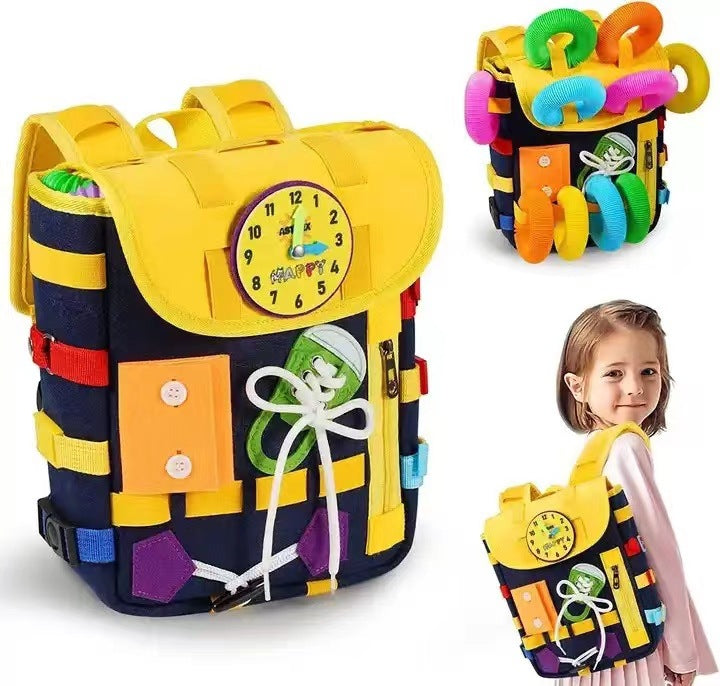 Learning Backpack with Activity Board Purple Blue Learning Schoolbag