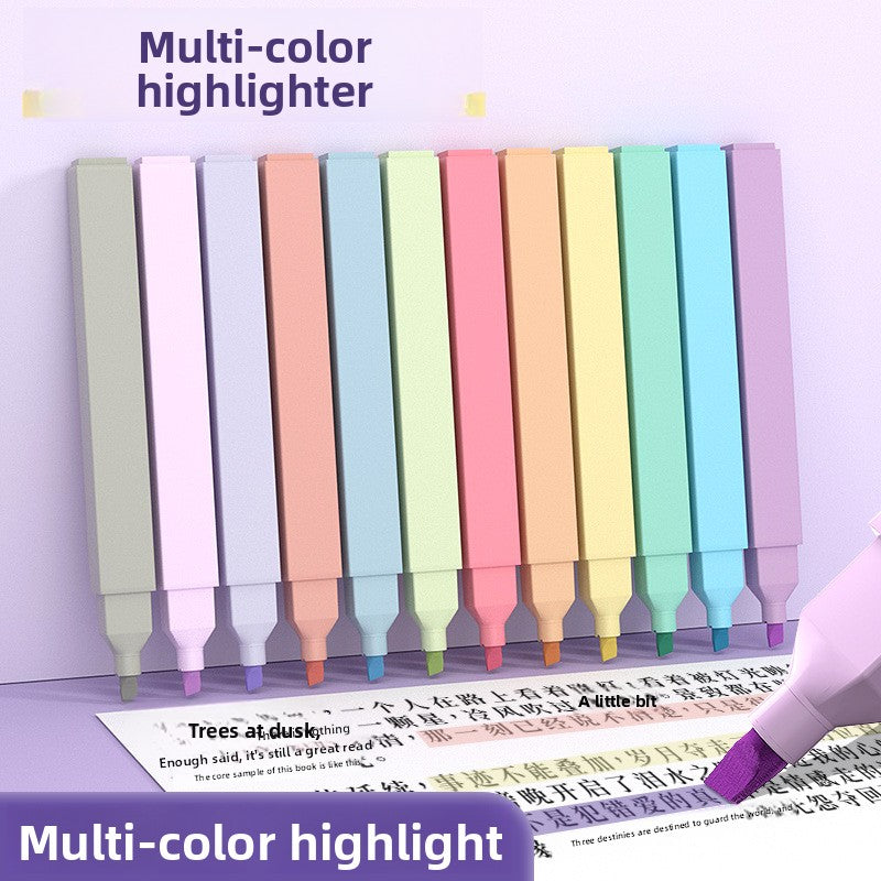 6-Color Square-Barrel Highlighter Pen Set for Students