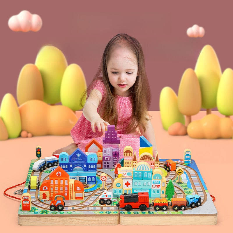 Train track assembly building blocks