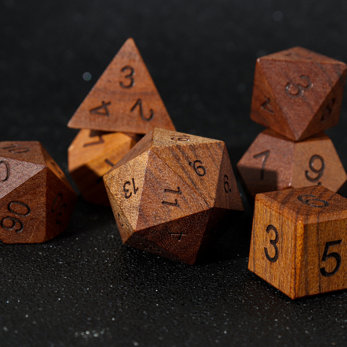 Wooden Polyhedral Dice Set for Math Games
