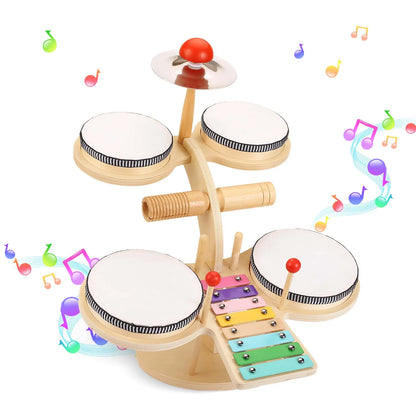 Kids Drum Set Xylophone Musical Instruments for Toddlers Wood Montessori Activity Learning Toy