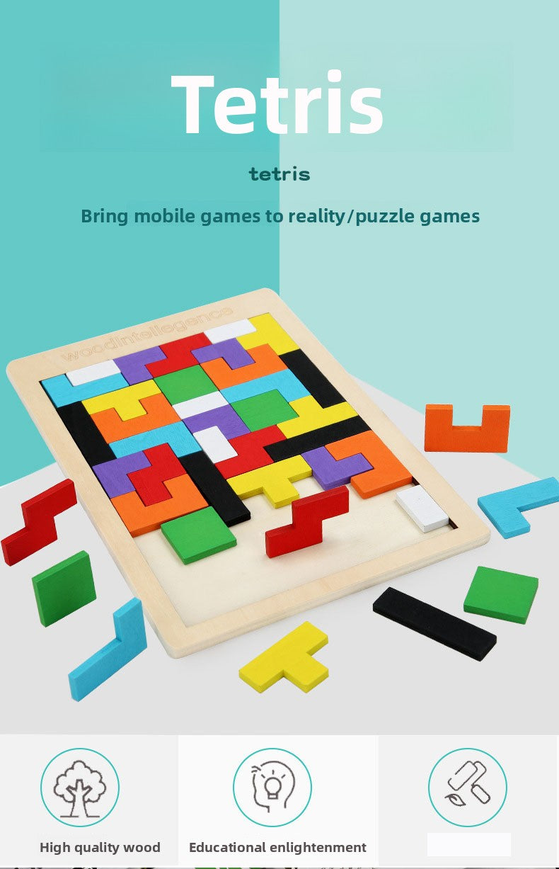 Wooden Tetris Puzzle Blocks for Kids Flat russian square