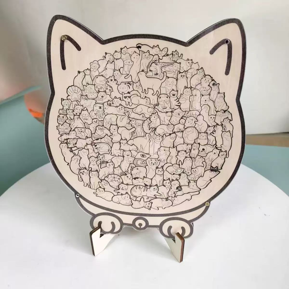 135-Piece Wooden Cat Jigsaw Puzzle – Illustrated Styles