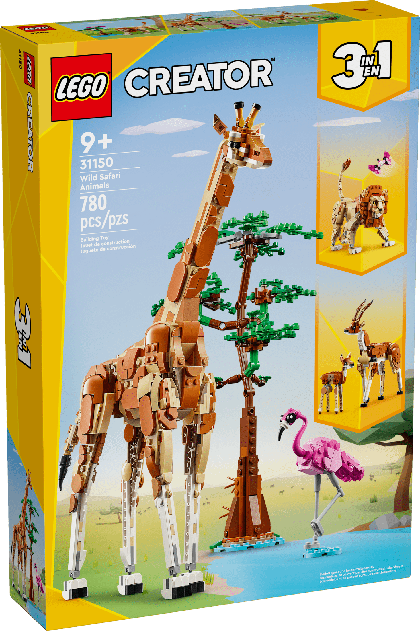 Creator 3 in 1 Wild Safari Animals, Rebuilds into 3 Different Safari Animal Figures - Giraffe Toy, Gazelle Toy or Lion Toy, Nature Toy, Building Set for Kids Ages 9 Years Old and Up, 31150