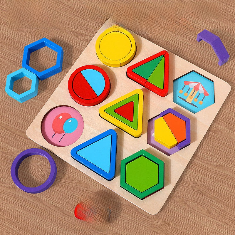 Geometric Wooden Puzzle Blocks for Kids