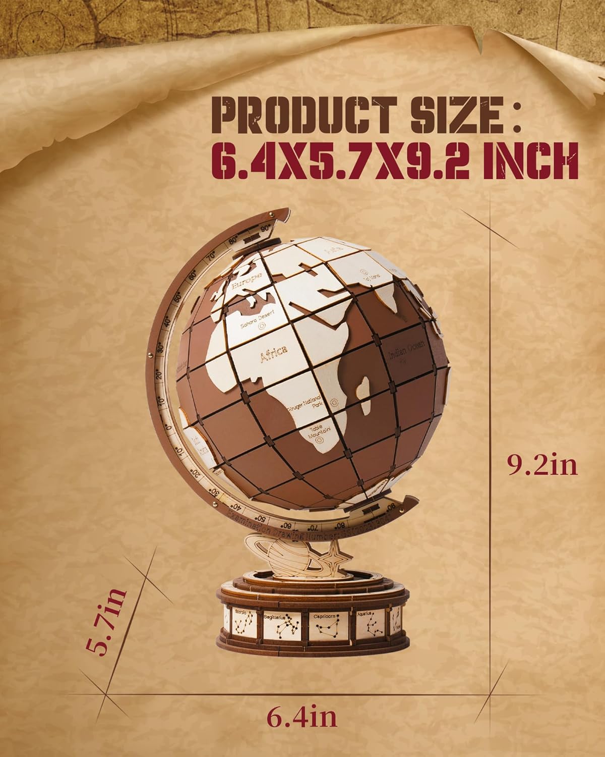 Rotating 3D Wooden Globe Puzzle with Astronomical Base – STEM Building Toy for Kids & Teens