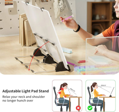 A3 LED Light Board for Diamond Painting Kits, USB Powered Light Pad, Adjustable Brightness with Diamond Painting Tools Detachable Stand and Clips