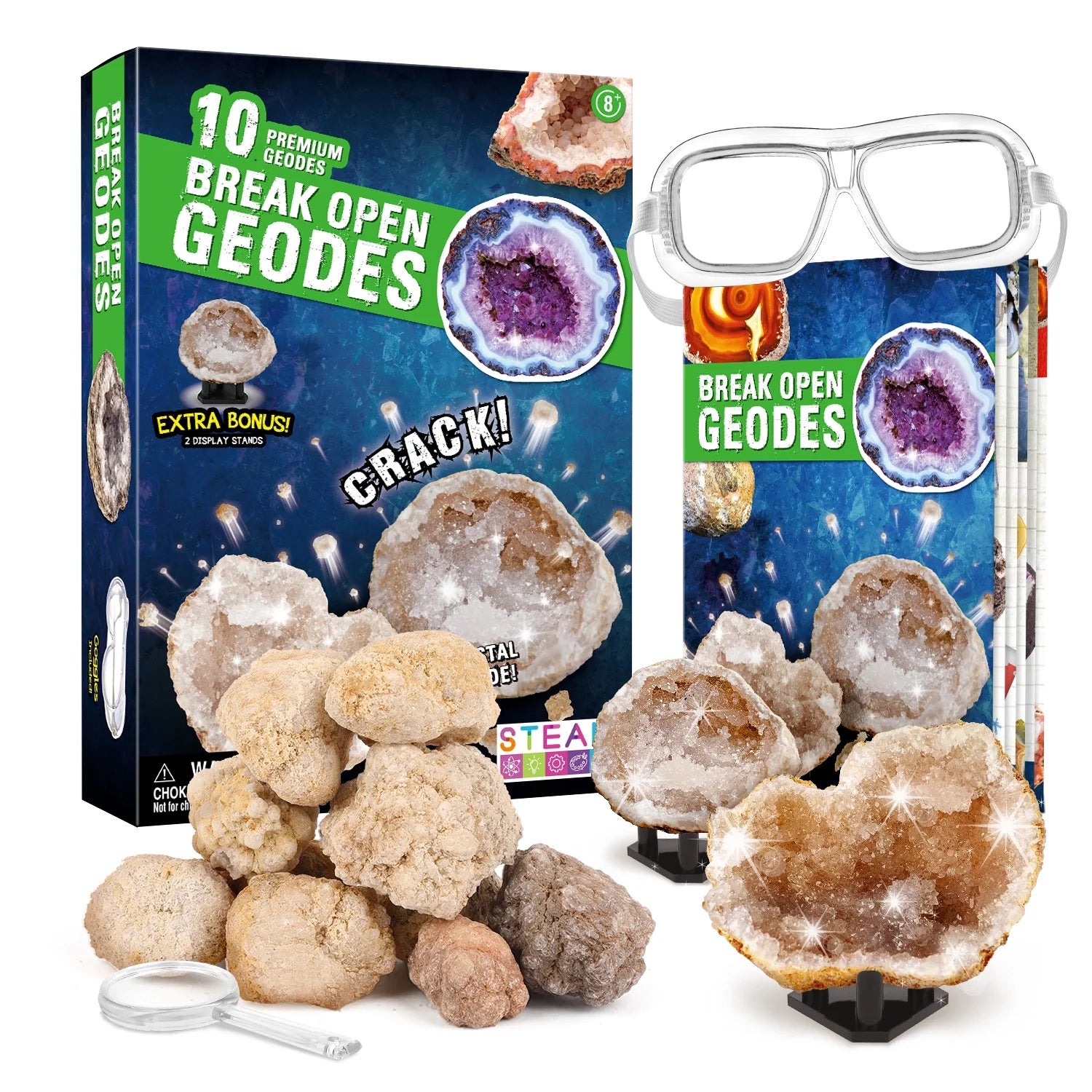 Geodes Kit, Break Open 10 Geodes, STEM Educational Geology Toys Science Kit ,Gift for Child Age 6+