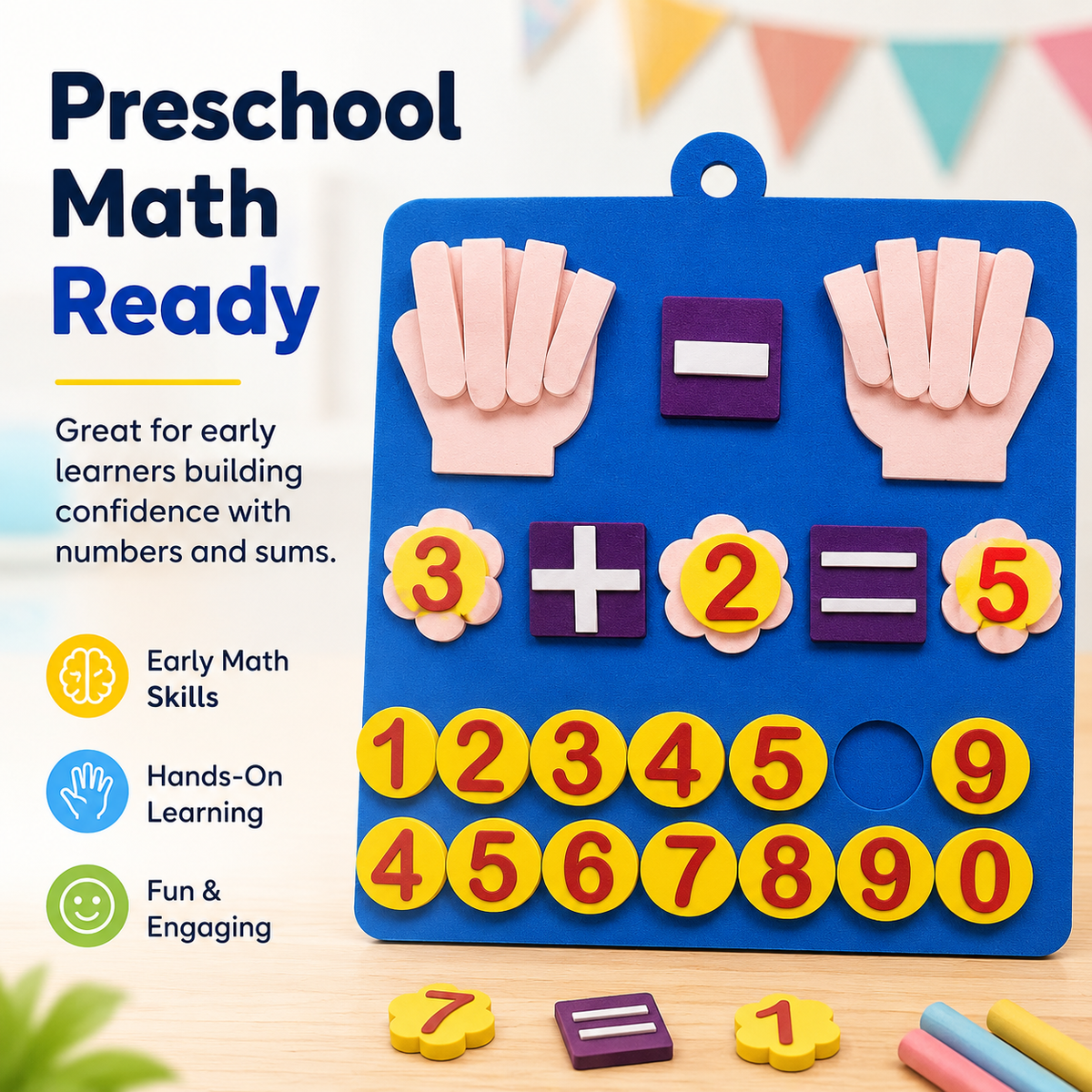 EVA early math learning board that helps kids build number recognition and early addition skills