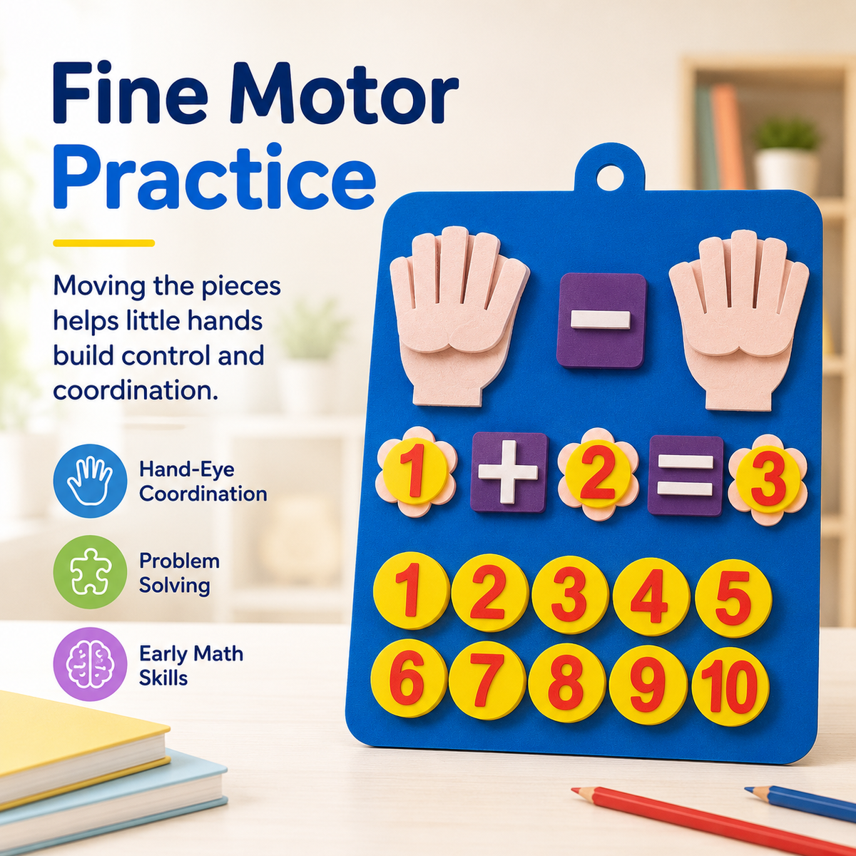 EVA counting math toy that supports fine motor practice, hand-eye coordination, problem-solving and early math skills